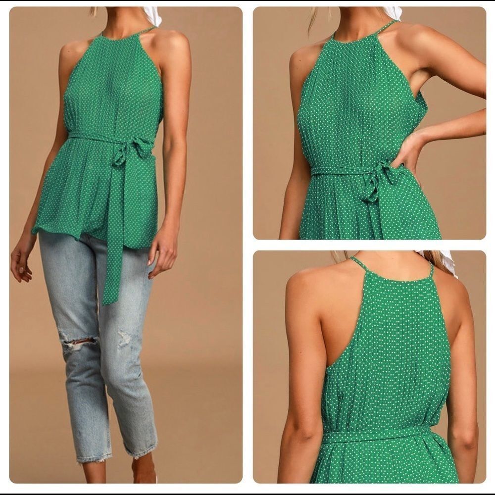 ENDLESS ROSE by Lulus Fun-Loving Green Polka Top XSMALL